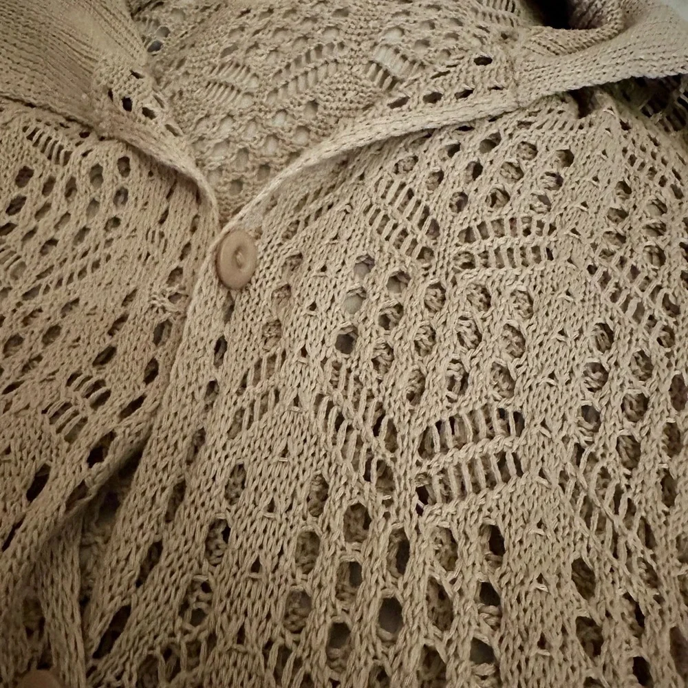 Beige Crochet Button Down Shirt